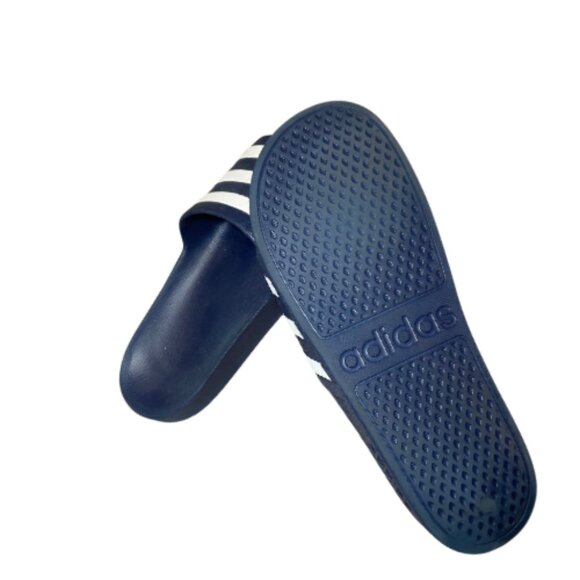 Men\'s Adidas Blue & White Striped Slides | Size 10 | Comfortable & Stylish!